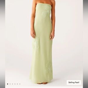 Peppermayo Sassafras Beaded Flower Strapless Maxi Dress Lime